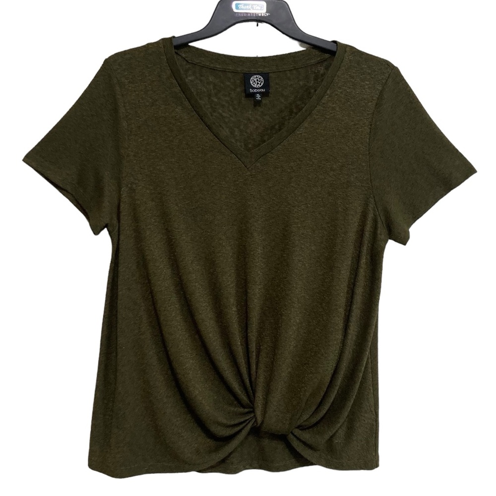 Bobeau Olive Green V-Neck Twist Front Top
